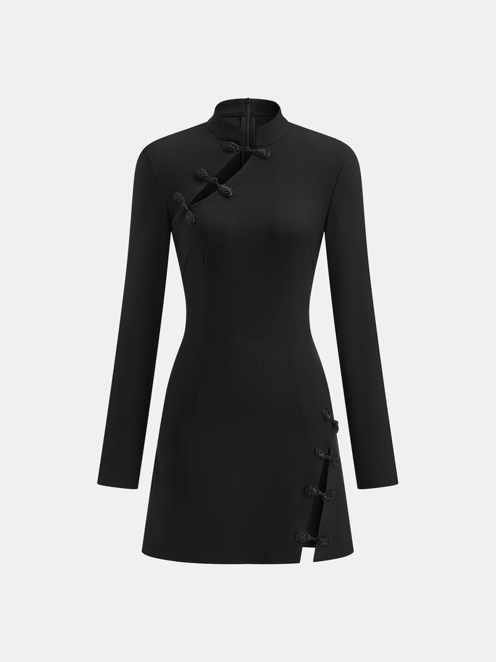 BNWT Commense Stand Collar Long Sleeve Knot Button Side Slit Dress - small